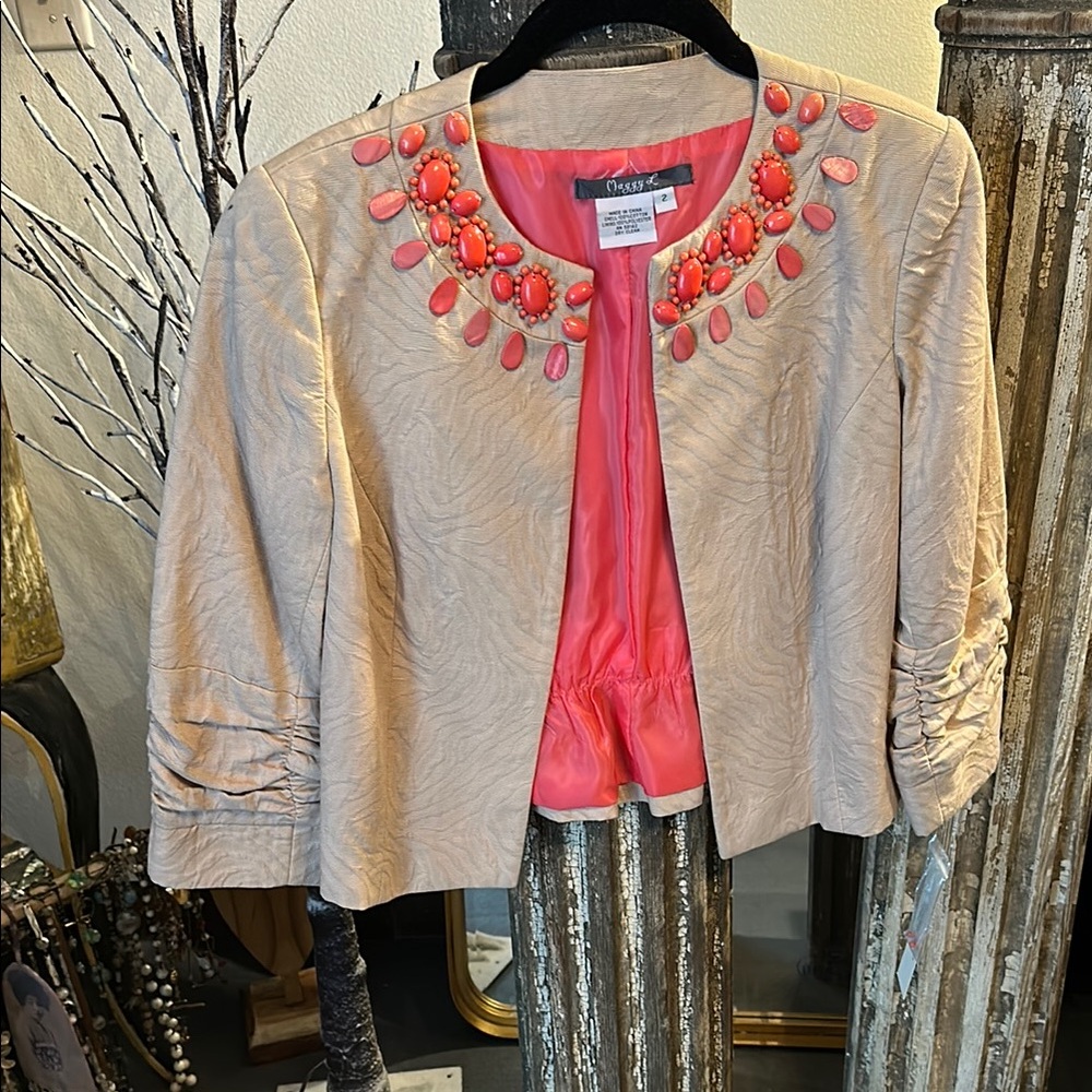 Maggy L Beige Jacket with Coral Accents - NWT